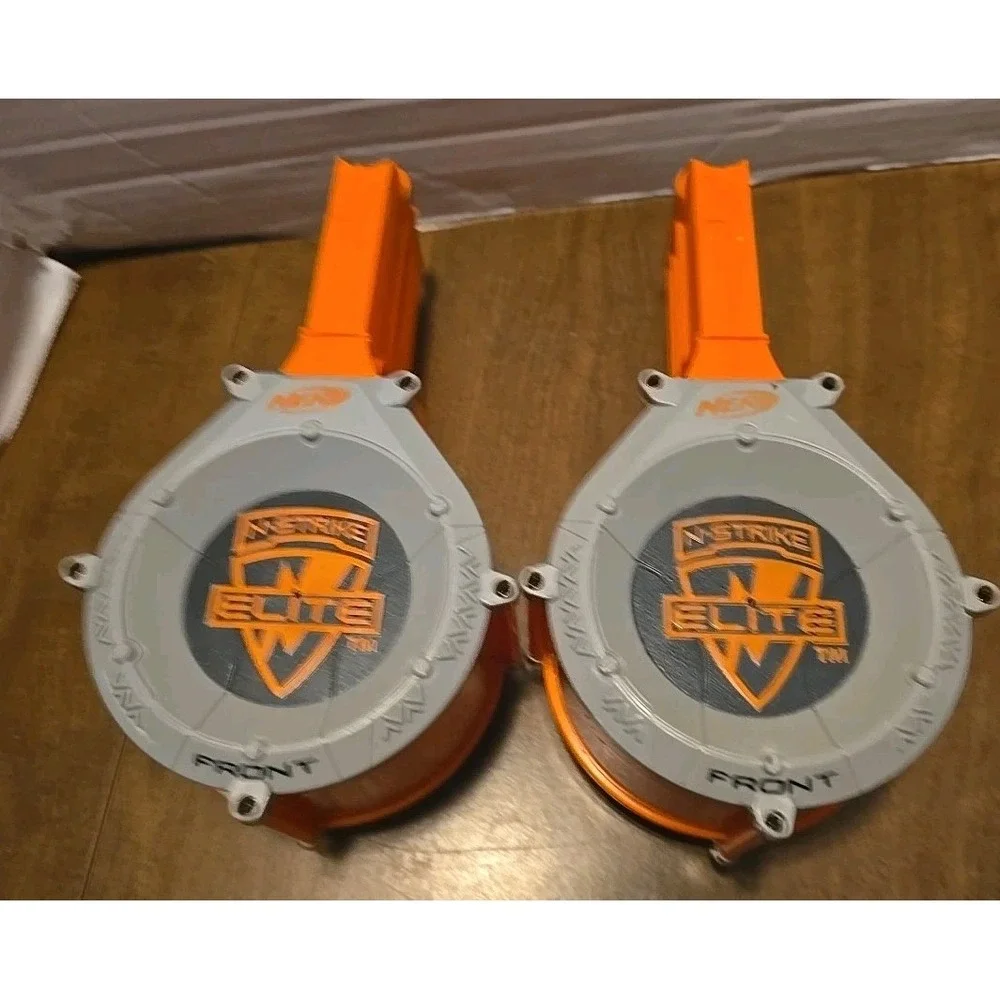 NERF 25 Round Drum Magazine Clip Lot of 2 N-Strike Elite TESTED WORKS Hasbro